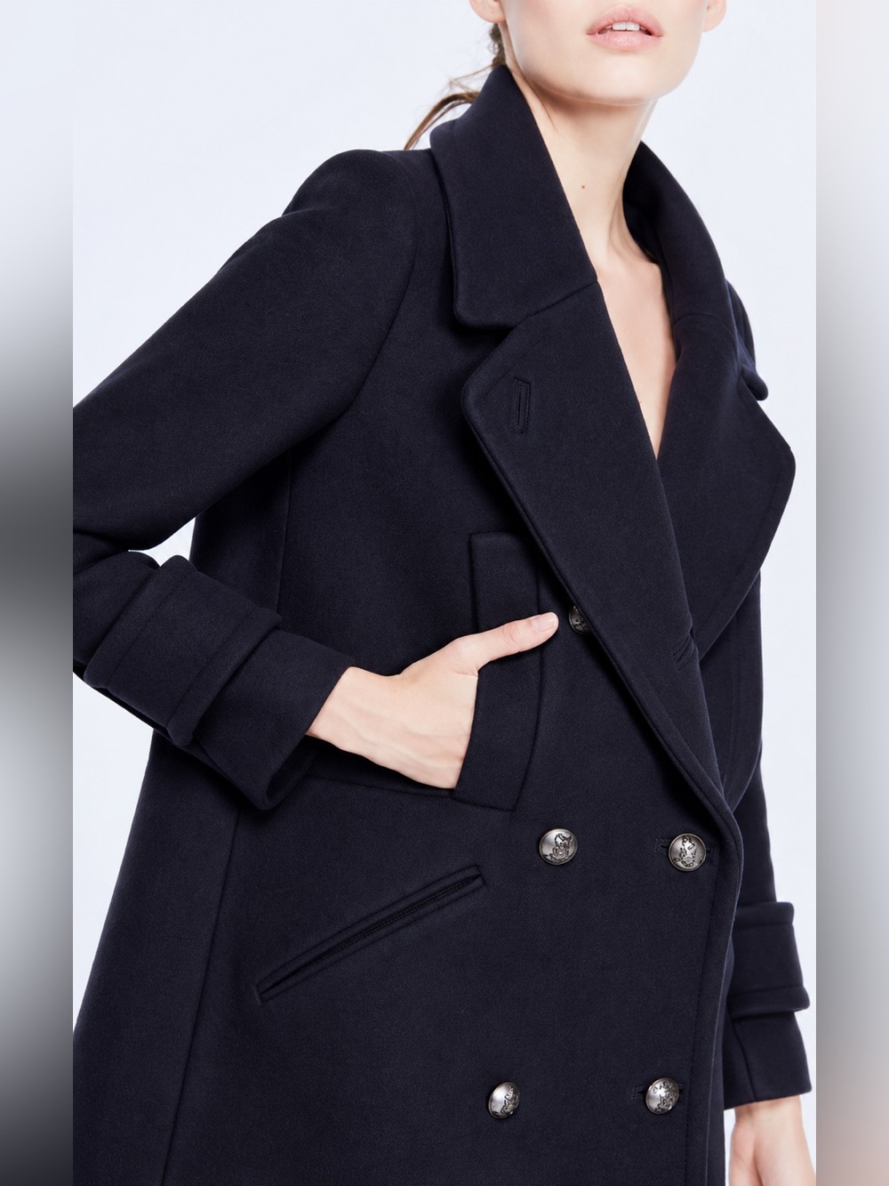 ba&sh Travis Navy Wool Blend Double Breasted Peacoat Coat XS Size 0